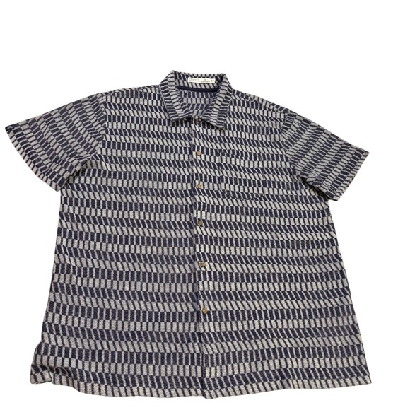 CRIQUET Mens XL Terry Cloth Button Up Shirt Blue Gray Geometric Short Sleeve - Picture 1 of 8